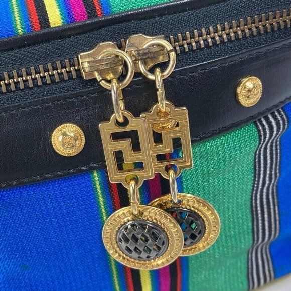 VERSACE vintage stripe Hand Bag pouch with mirror Vanity bag Multicolore - Picture 10 of 16